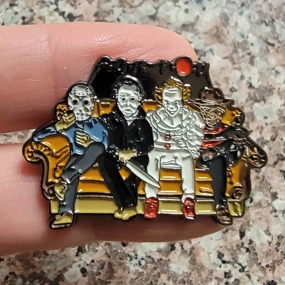 Jewelry - *2 for $13* Horror Movie Villians Sitting On the Couch Horror Lover Enamel Pin